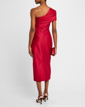 Pleated One-Shoulder Midi Dress