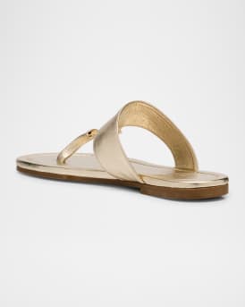 Olivia Metallic Leather Flat Slide Sandals