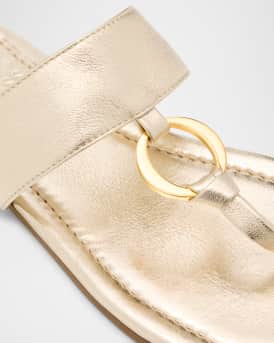 Olivia Metallic Leather Flat Slide Sandals