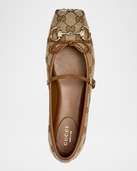 GG Canvas Horsebit Ballerina Flats