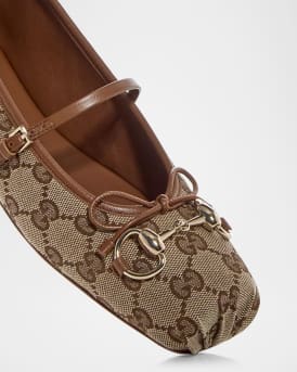 GG Canvas Horsebit Ballerina Flats