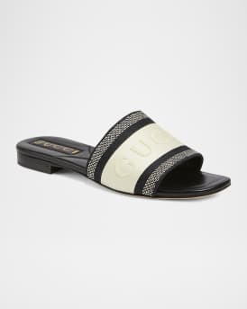 Jane Embroidered Cotton Flat Slide Sandals