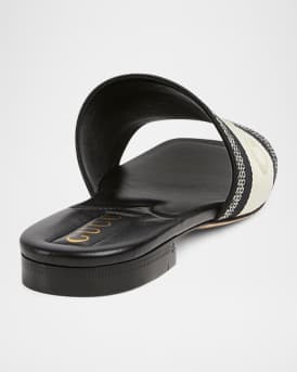 Jane Embroidered Cotton Flat Slide Sandals