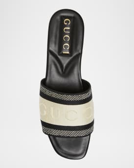 Jane Embroidered Cotton Flat Slide Sandals