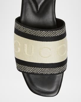 Jane Embroidered Cotton Flat Slide Sandals
