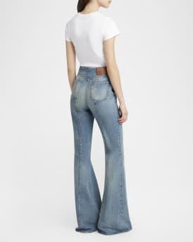 Foldover-Waist Denim Flare Trousers