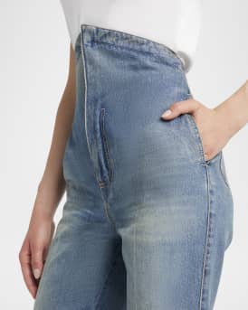 Foldover-Waist Denim Flare Trousers