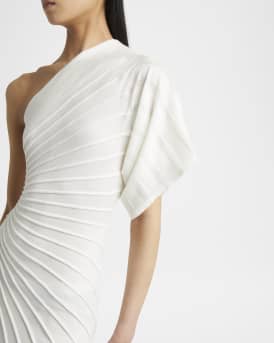 Asymmetric Ray Ribbed One-Shoulder Midi Dress