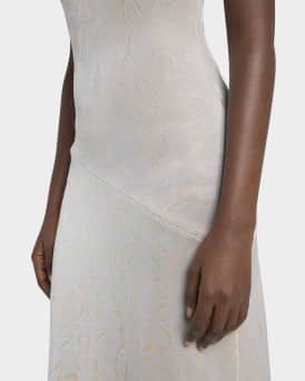 Printed Shiny Viscose Jacquard Maxi Dress