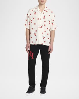 Men's Staggered Leather Logo Skinny Jeans