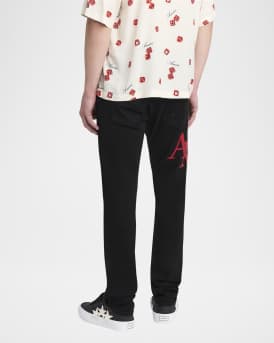 Men's Staggered Leather Logo Skinny Jeans