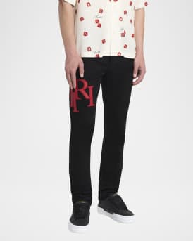 Men's Staggered Leather Logo Skinny Jeans