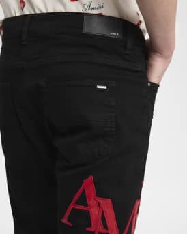 Men's Staggered Leather Logo Skinny Jeans