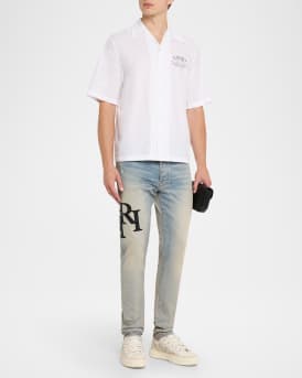 Men's Staggered Leather Logo Skinny Jeans