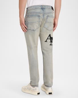 Men's Staggered Leather Logo Skinny Jeans