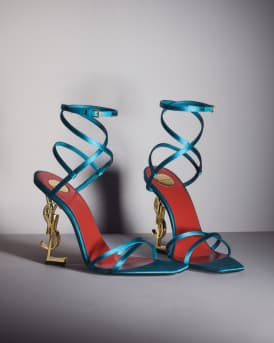 Opyum YSL Logo-Heel Wrap-Ankle Sandals with Golden Hardware