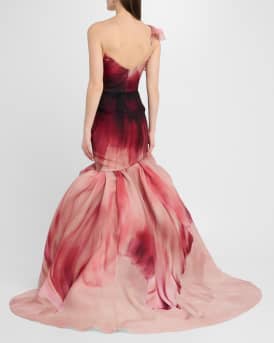 Hand-Painted Floral One-Shoulder Mermaid Gown