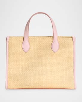 Kid's Straw and Leather Logo Tote Bag