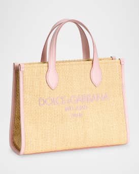 Kid's Straw and Leather Logo Tote Bag