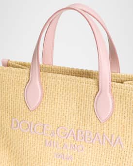Kid's Straw and Leather Logo Tote Bag
