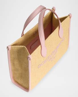 Kid's Straw and Leather Logo Tote Bag