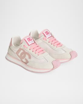 Kid's Aria Nylon & Nappa Calfskin Leather Sneakers