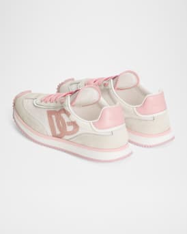 Kid's Aria Nylon & Nappa Calfskin Leather Sneakers