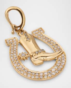 14K Yellow Gold Rodeo Horseshoe and Boot Diamond Pendant