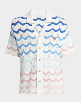 Men's Crochet Wave Stripe Short-Sleeve Shirt