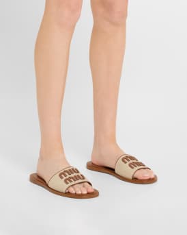 Canvas Logo Flat Slide Sandals