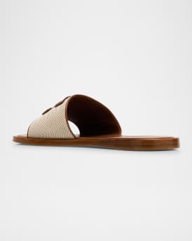 Canvas Logo Flat Slide Sandals