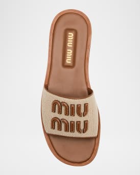 Canvas Logo Flat Slide Sandals