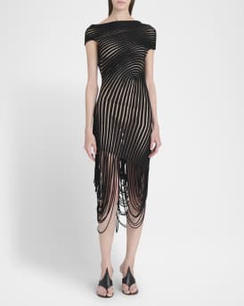 Transparent Contrast Rib Knit Midi Dress