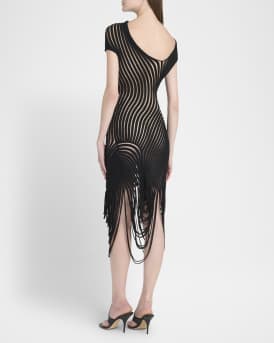 Transparent Contrast Rib Knit Midi Dress