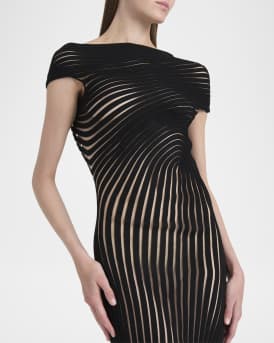 Transparent Contrast Rib Knit Midi Dress