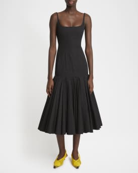 Agave Drop-Waist Pleated Flare Midi Dress