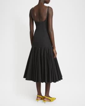Agave Drop-Waist Pleated Flare Midi Dress