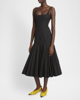 Agave Drop-Waist Pleated Flare Midi Dress