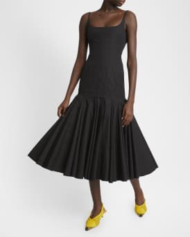 Agave Drop-Waist Pleated Flare Midi Dress