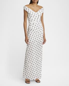 Rita Polka-Dot Off-The-Shoulder Gown