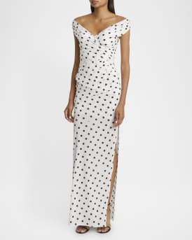 Rita Polka-Dot Off-The-Shoulder Gown