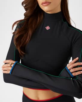 Stripe Long-Sleeve Cropped Activewear Top