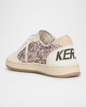 Girl's Ball Star Glitter and Leather Sneakers, Toddler/Kids