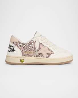 Girl's Ball Star Glitter and Leather Sneakers, Toddler/Kids