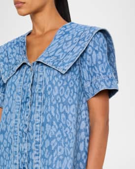 Goldie Denim Leopard Swing Dress