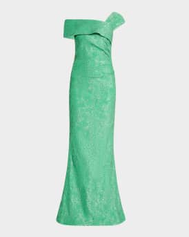 One-Shoulder Metallic Stretch Jacquard Gown