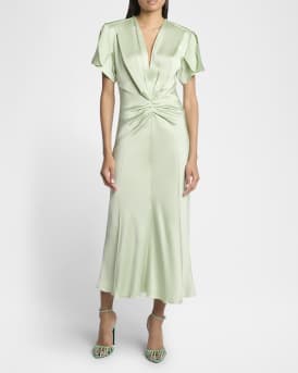 Gathered V-Neck Midi Dress