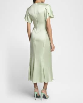 Gathered V-Neck Midi Dress
