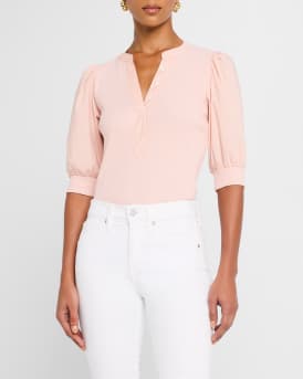Coralee Puff Sleeve Button-Front Top