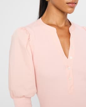 Coralee Puff Sleeve Button-Front Top